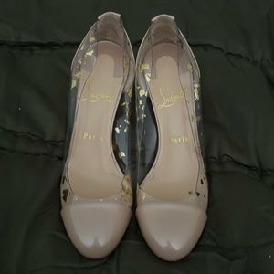 Christian Louboutin Beige Patent Leather And PVC Un Bout Rond Block Heel Pumps